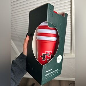 Starbucks Campus collection reusable 6 hot cups San Diego Aztecs /red and white
